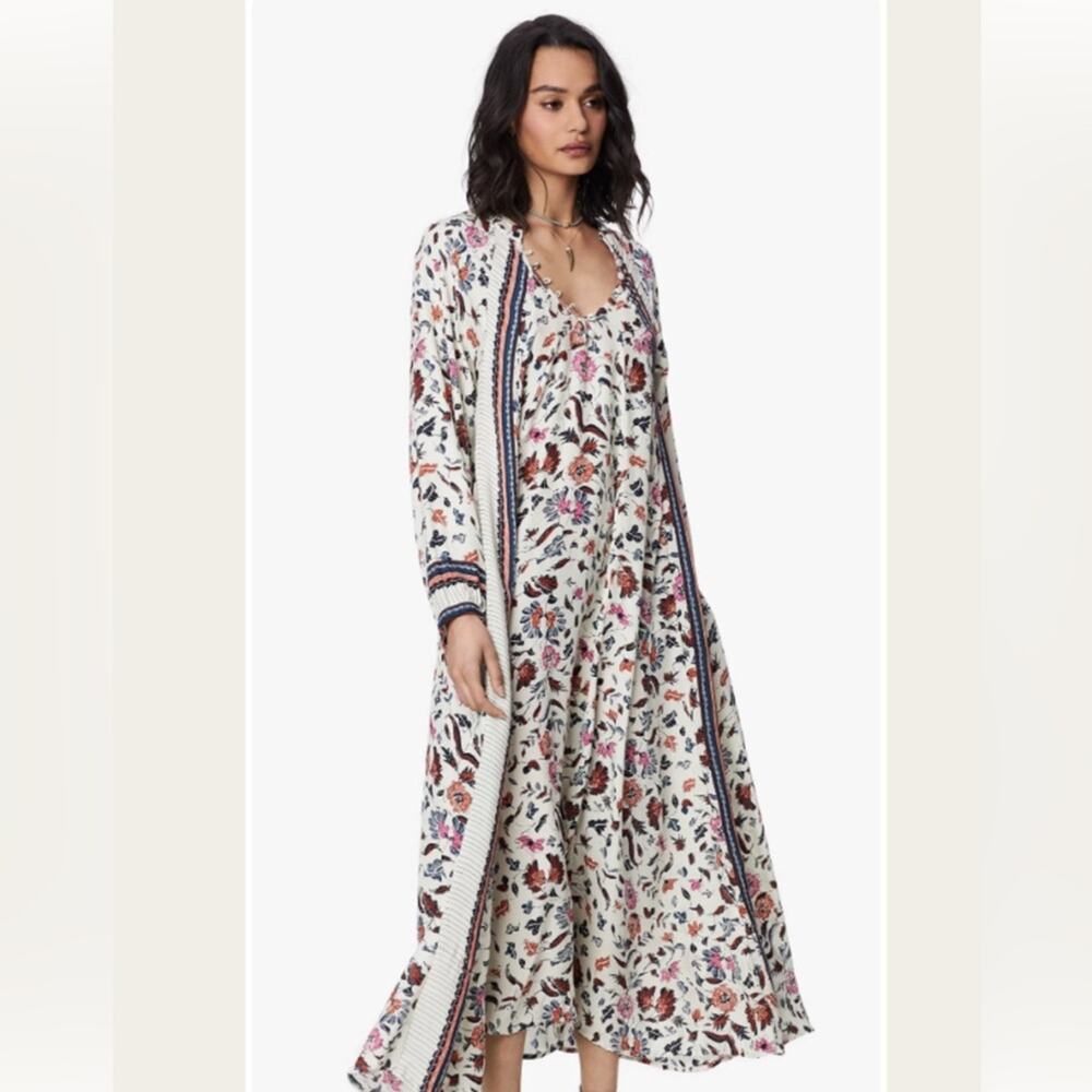 Natalie Martin Floral Long Sleeve Dress - Cream and Multicolor